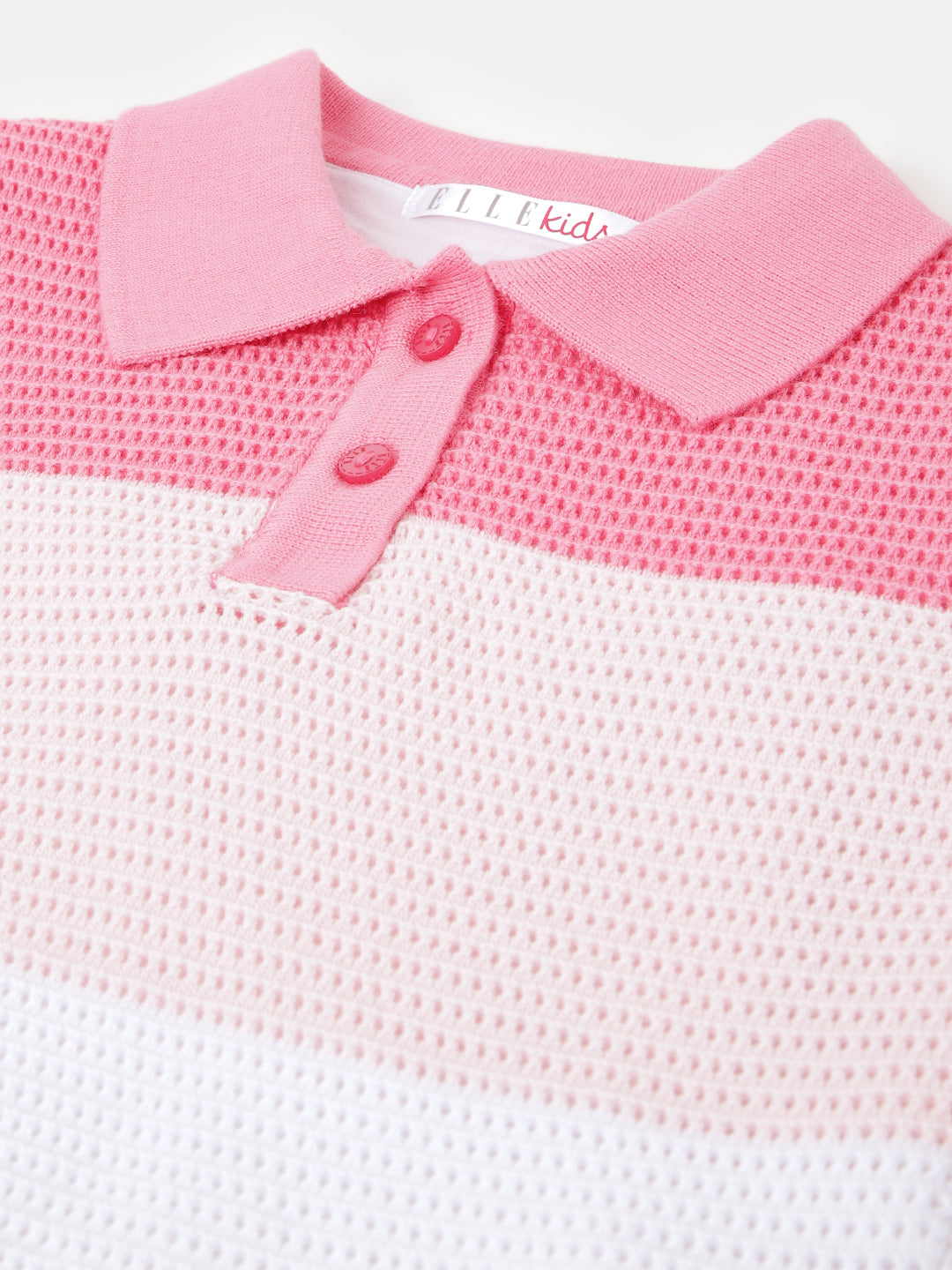 Elle Girls Pink Colour Blocked Polo Collar Short Sleeves T-Shirt