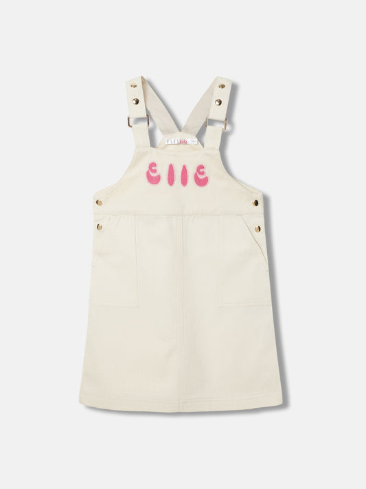 Elle Girls Beige Embroidered Square neck Sleeveless Dress
