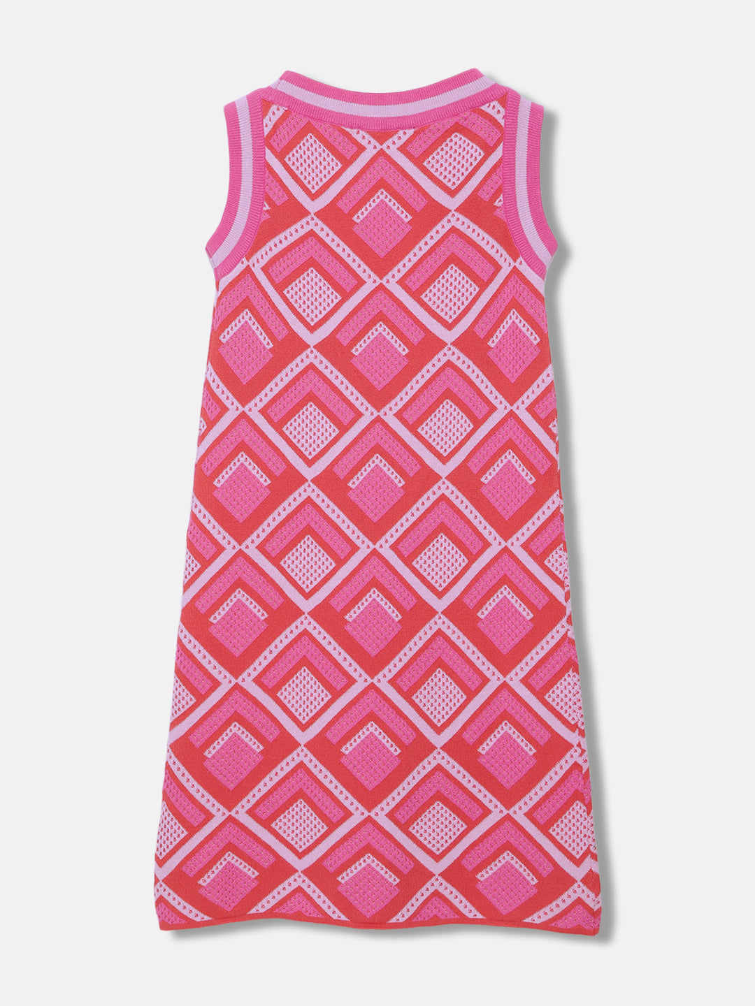 Elle Girls Pink Printed Round Neck Sleeveless Dress