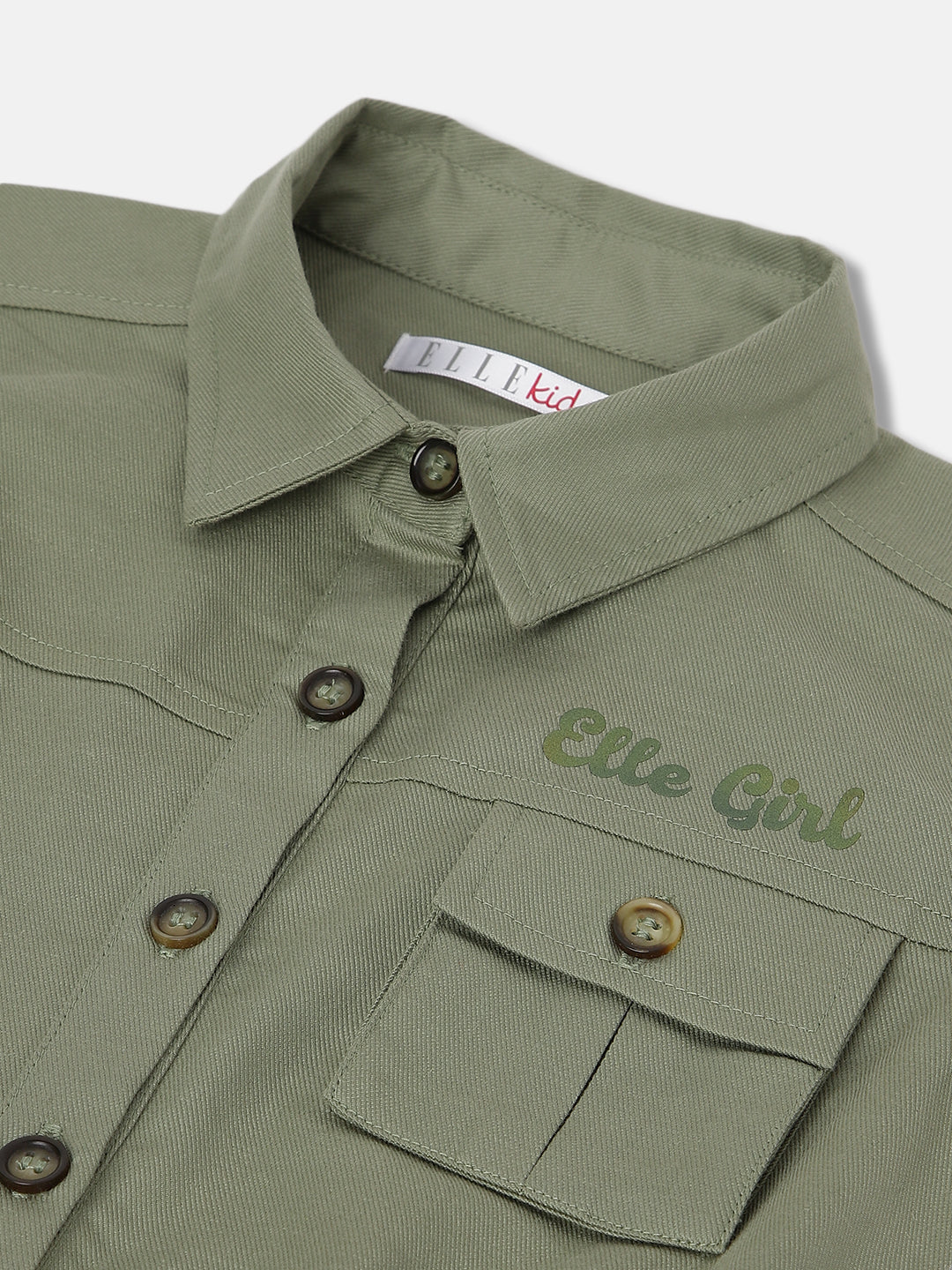 Elle Kids Girls Green Solid Shirt Collar Sleeveless Playsuit