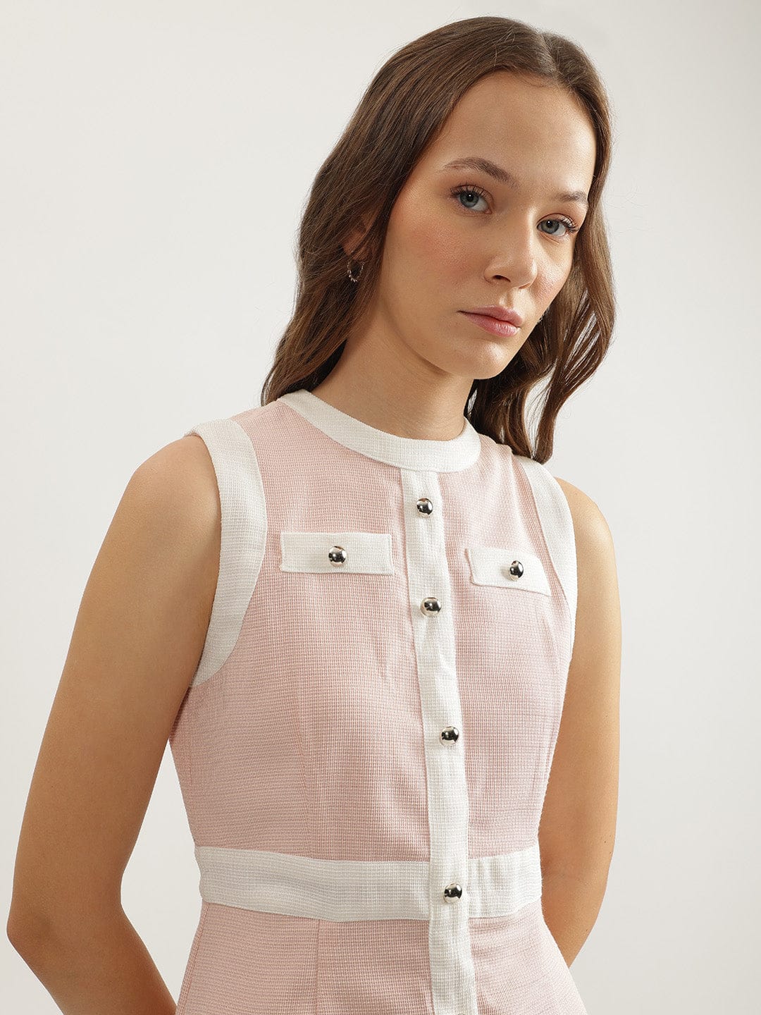 Elle Women Pink Band Collar Dress