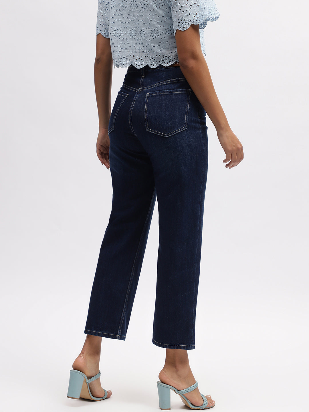 Elle Women Blue Solid Straight Fit Jeans