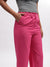 Elle Women Fuchsia Solid Straight Fit Trouser
