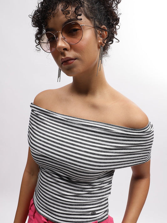 Elle Women Black Off Shoulder Tshirt