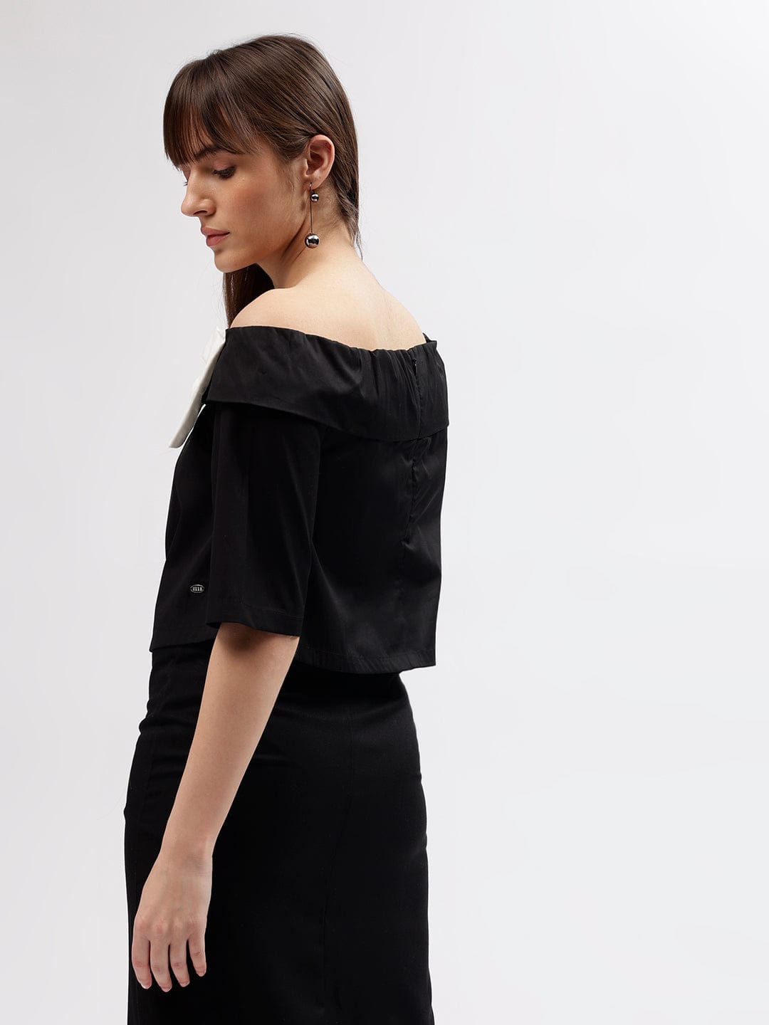 Elle Women Black Off Shoulder Top