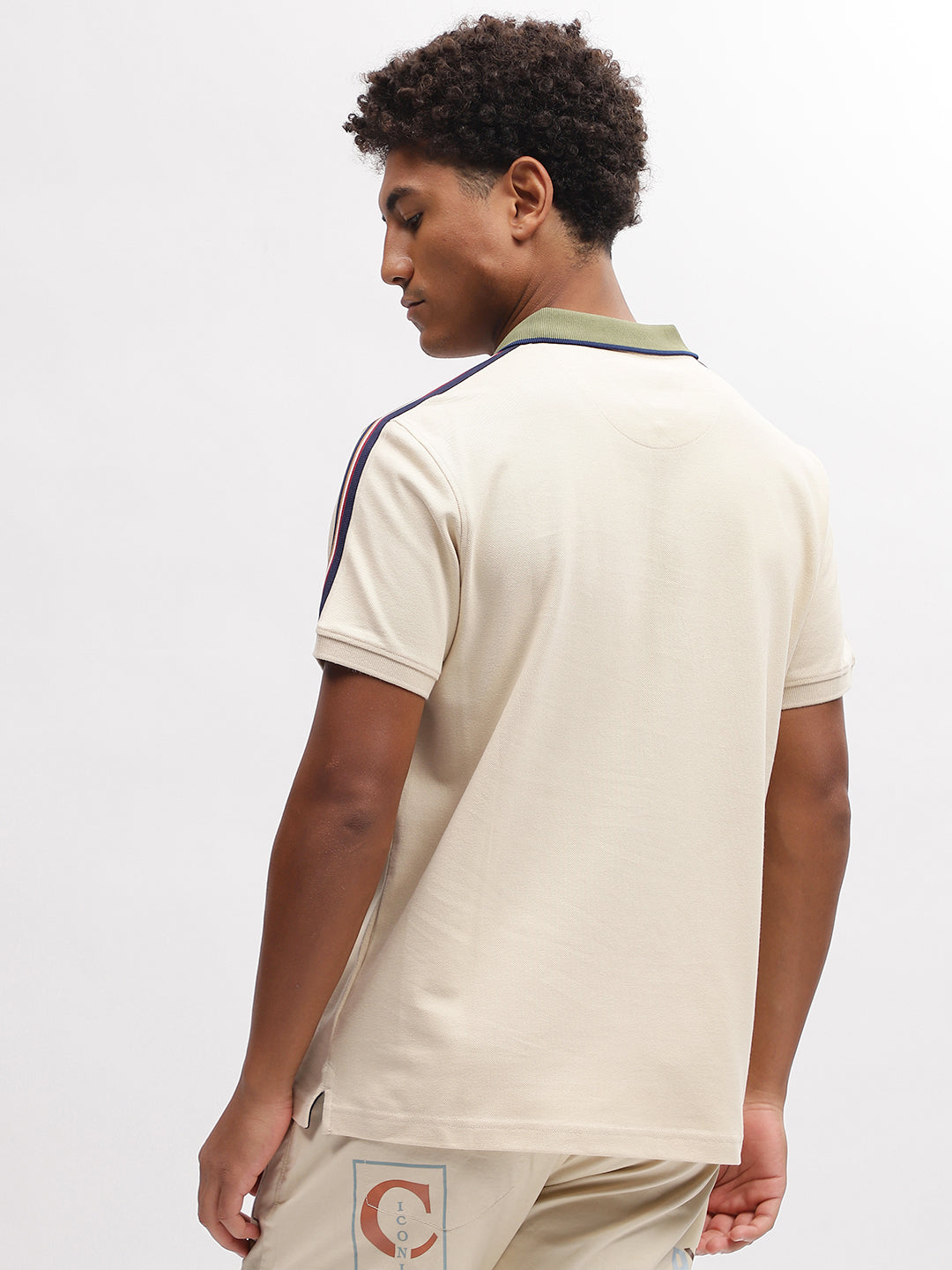 Iconic Men Beige Solid Polo Collar Short Sleeves T-Shirt