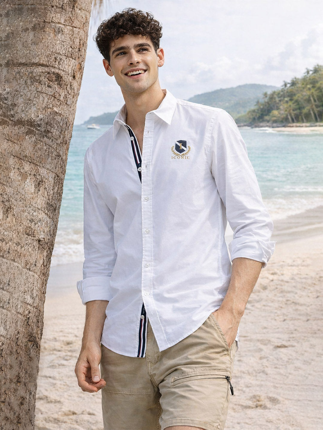 Iconic Men White Solid Spread Collar Full Sleeves Shirt