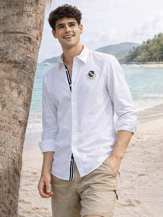 Iconic Men White Solid Spread Collar Full Sleeves Shirt