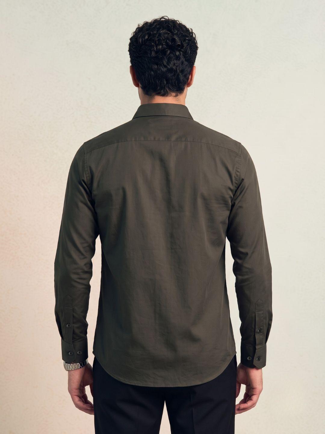 Iconic Men Dark Green Solid Regular Fit Cotton Shirt