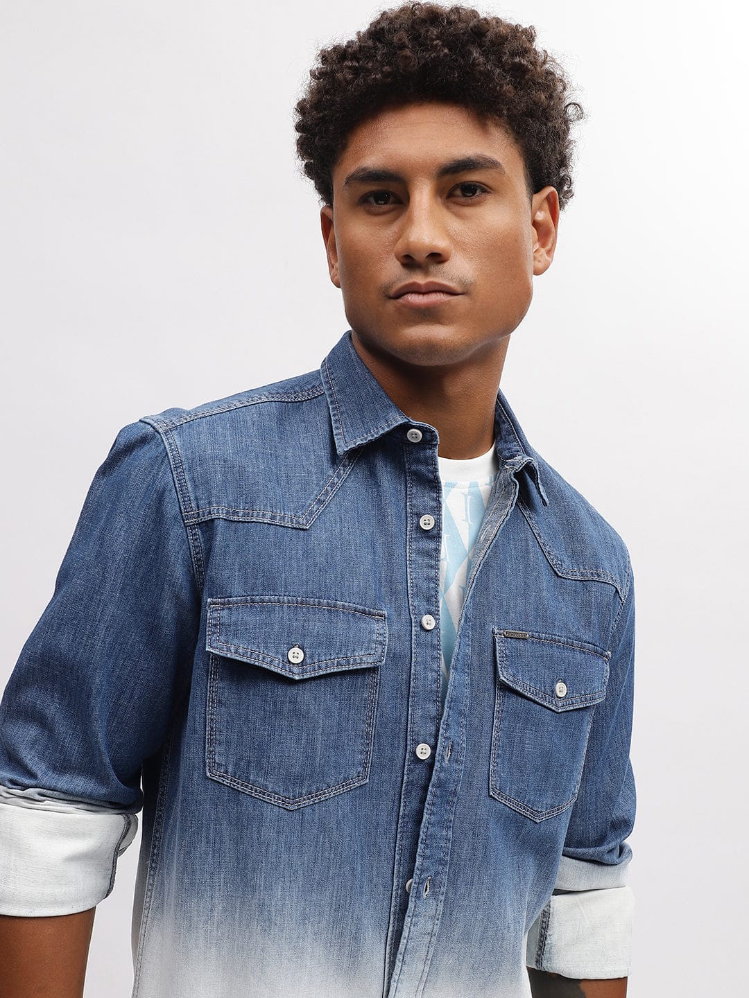 Iconic Men Blue Shirt Collar Shirt