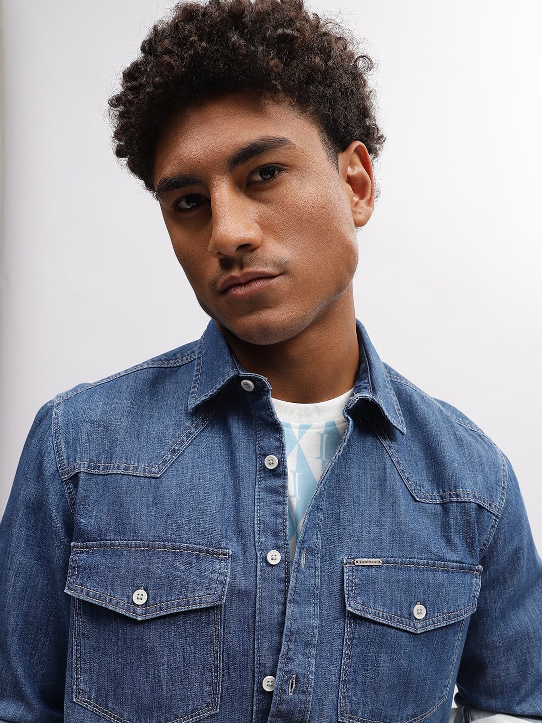 Iconic Men Blue Shirt Collar Shirt