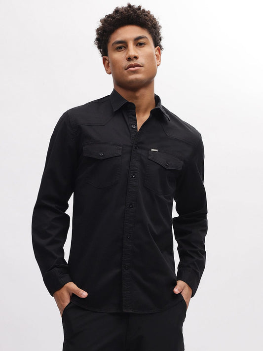 Iconic Men Black Shirt Collar Shirt