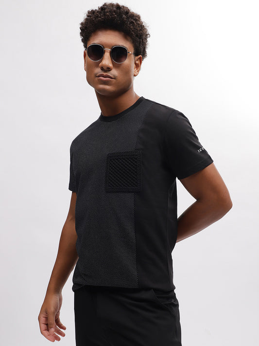 Iconic Men Black Printed Round Neck Short Sleeves T-Shirt