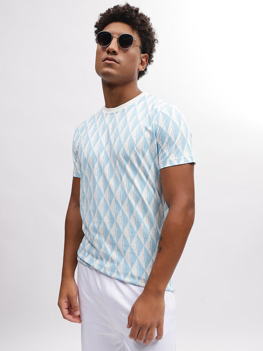 Iconic Men Blue Printed Round Neck Short Sleeves T-Shirt