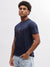 Iconic Men Navy Blue Solid Round Neck Short Sleeves T-Shirt