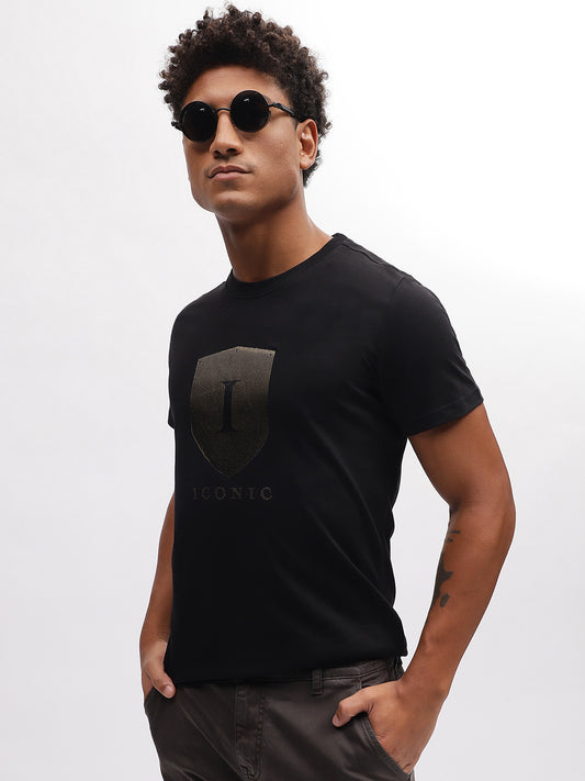 Iconic Men Black Solid Round Neck Short Sleeves T-Shirt