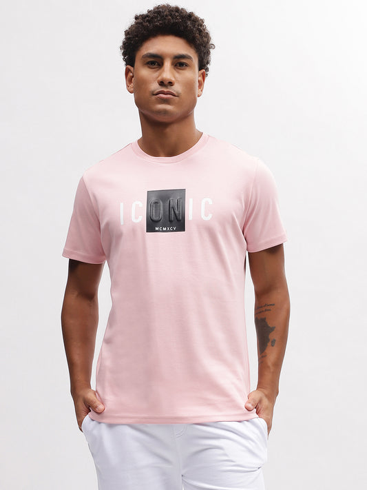 Iconic Men Pink Solid Round Neck Short Sleeves T-Shirt