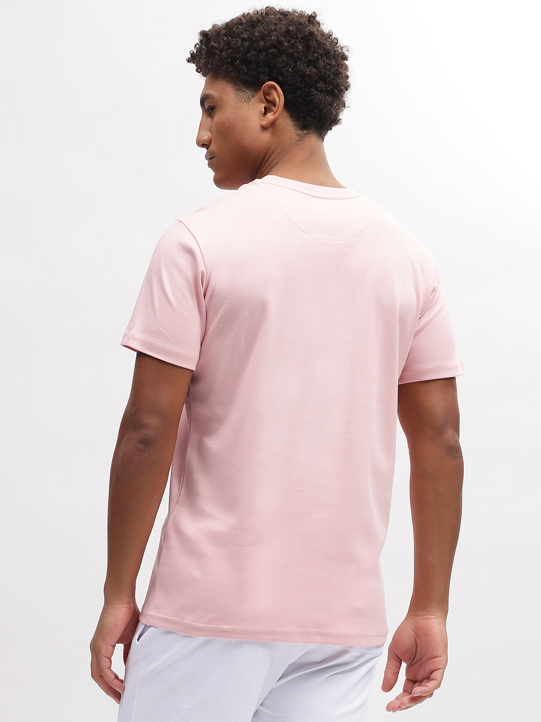 Iconic Men Pink Solid Round Neck Short Sleeves T-Shirt