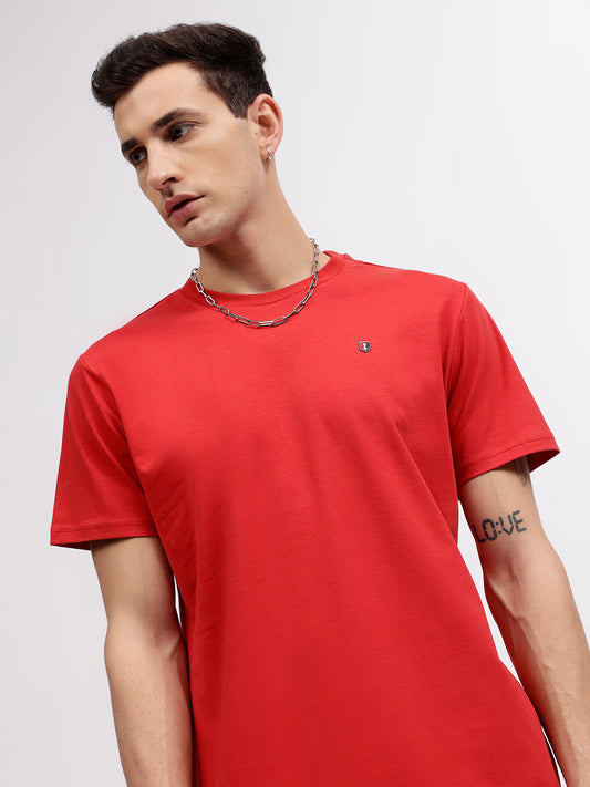 Iconic Men Red Solid Round Neck Short Sleeves T-shirt