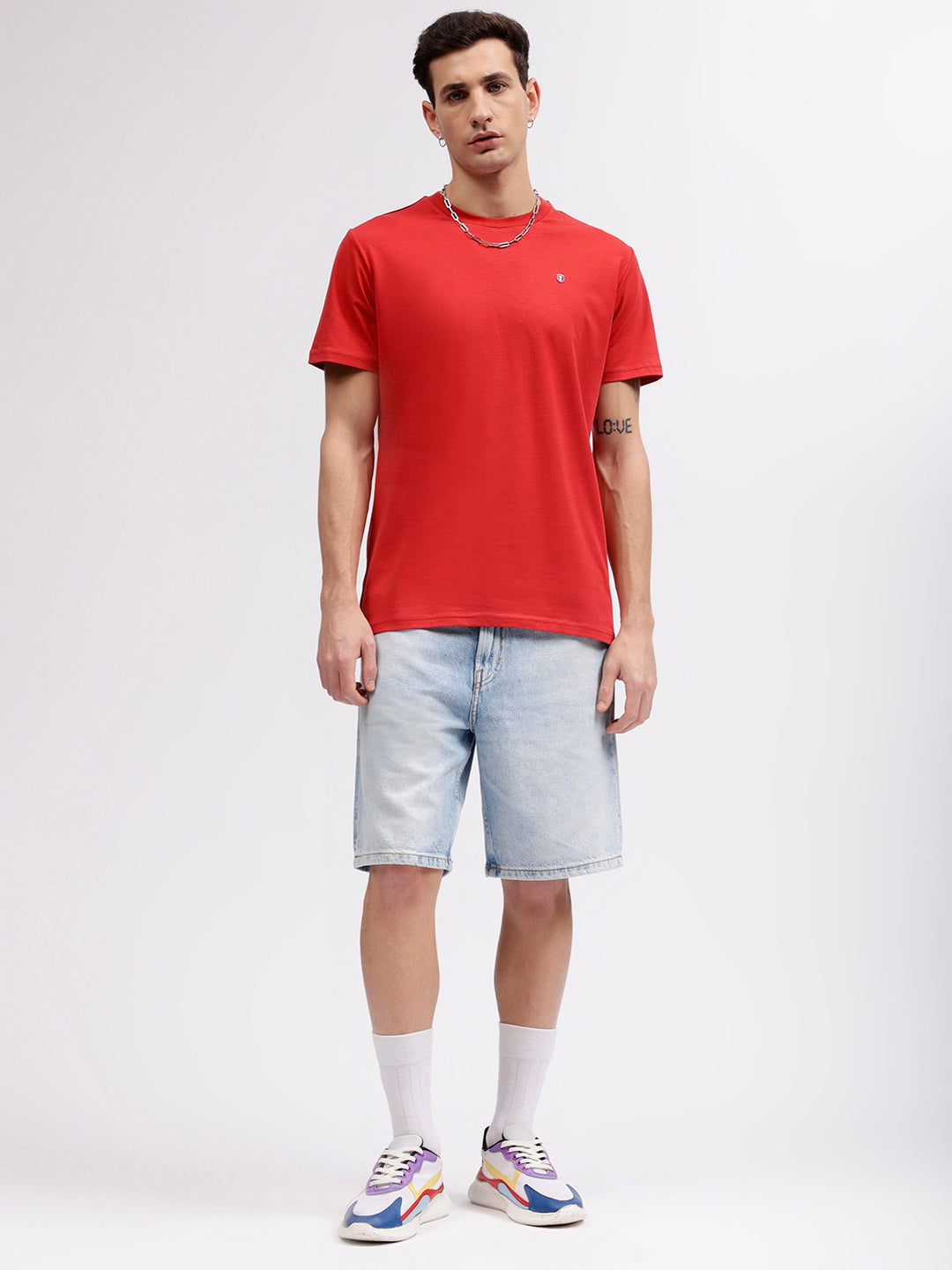 Iconic Men Red Solid Round Neck Short Sleeves T-shirt