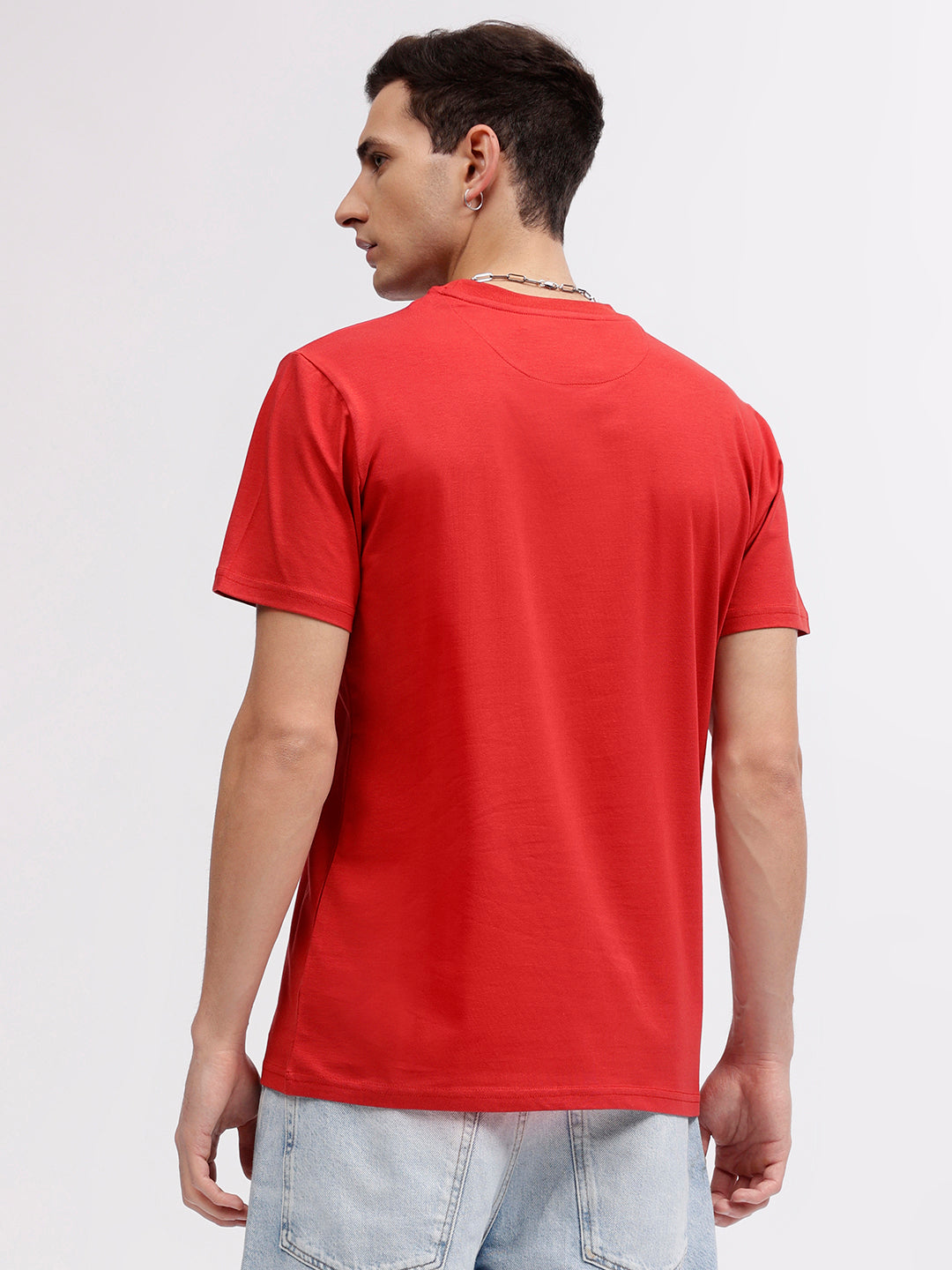 Iconic Men Red Solid Round Neck Short Sleeves T-shirt