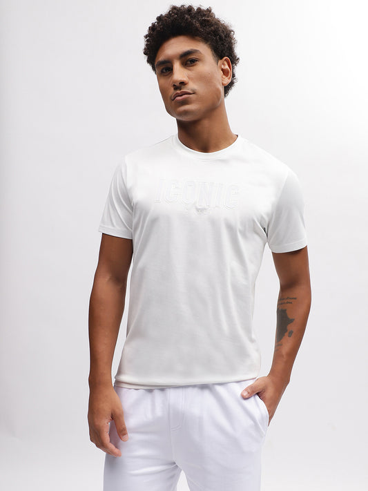 Iconic Men White Solid Round Neck Short Sleeves T-Shirt