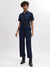 Iconic Women Navy Blue Solid Shirt Collar Short Sleeves Jumpsuit