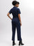 Iconic Women Navy Blue Solid Shirt Collar Short Sleeves Jumpsuit