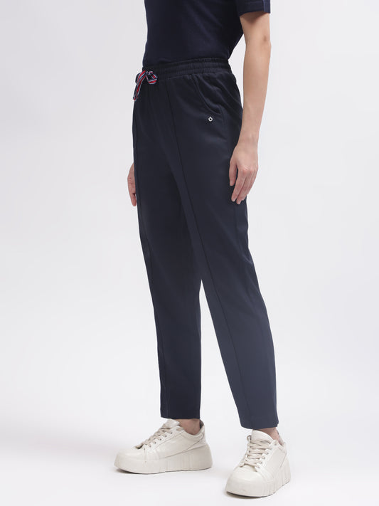 Iconic Women Navy Blue Solid Regular Fit Trouser