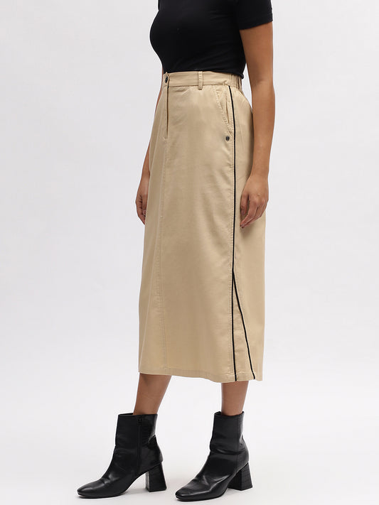 Iconic Women Beige Solid Straight Fit Skirt