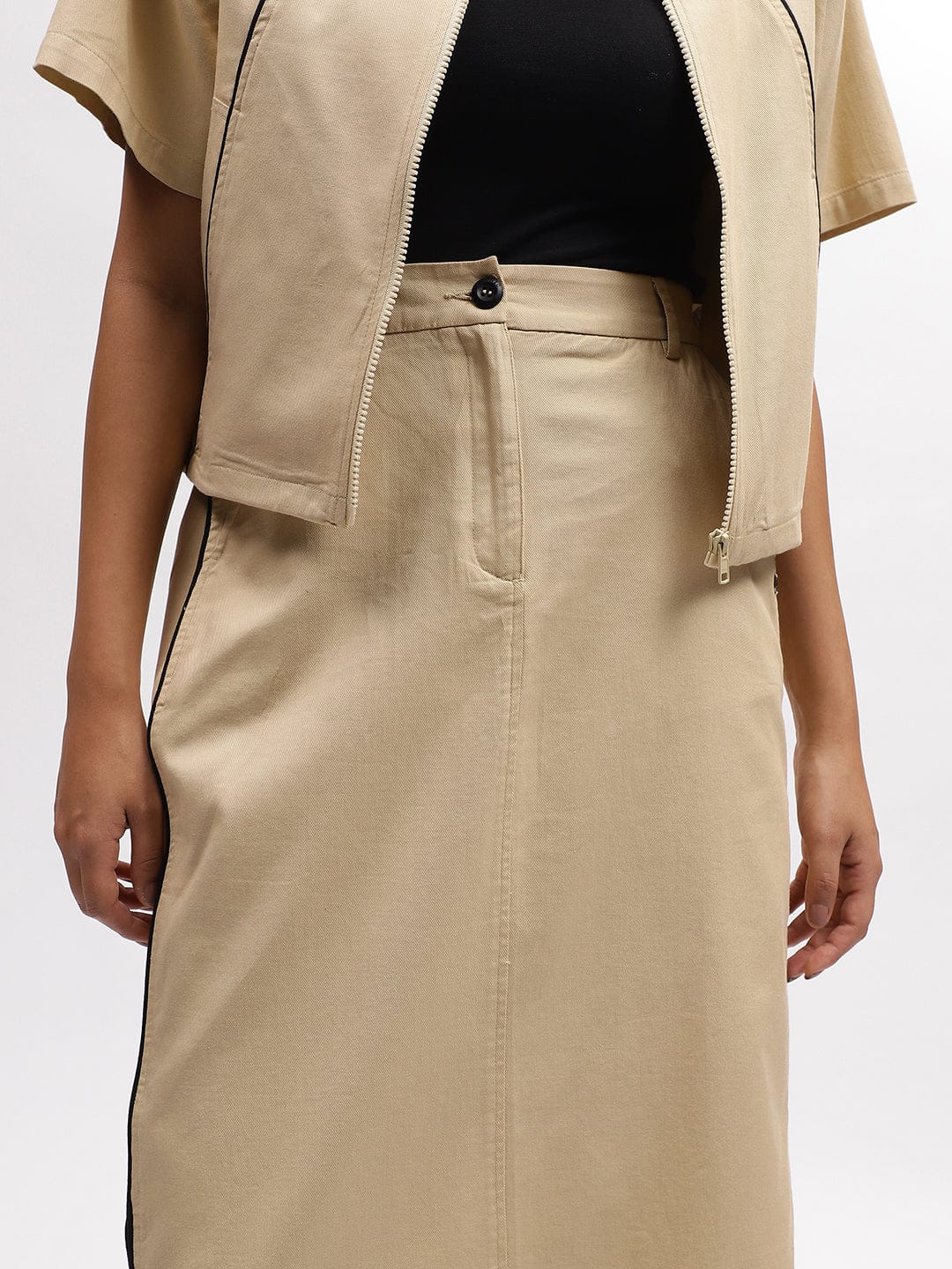 Iconic Women Beige Straight Fit Skirt