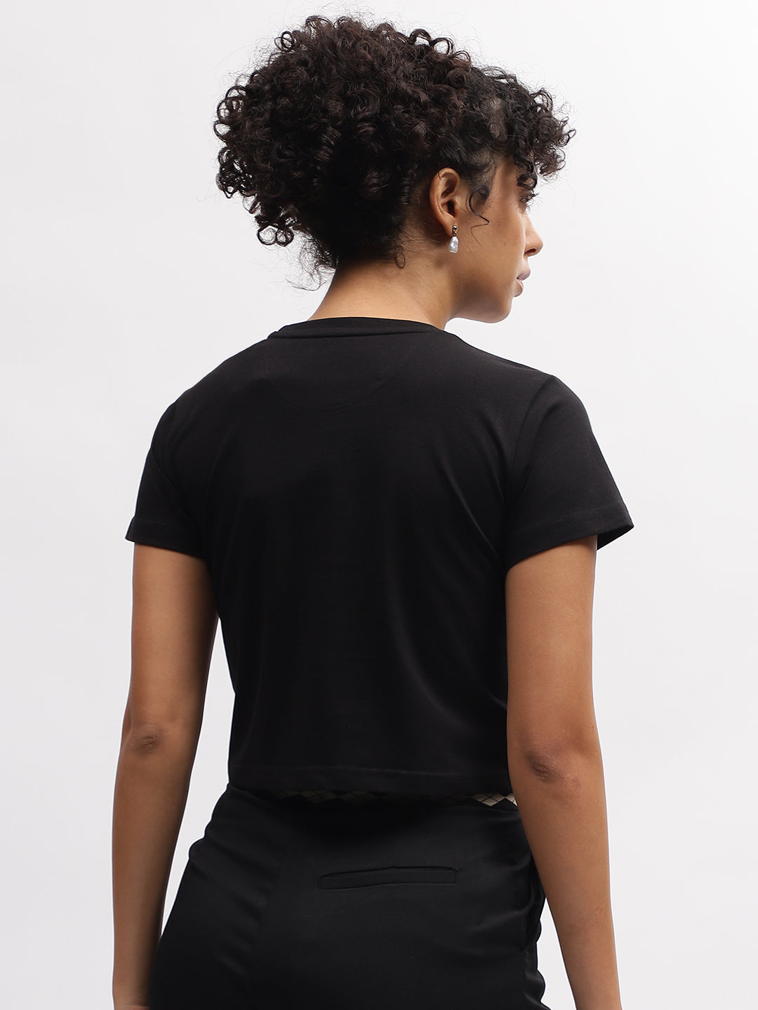 Iconic Women Black Printed Round Neck Short Sleeves T-Shirt