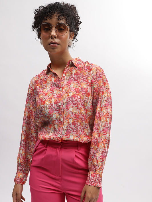Iconic Women Multi Printed Spread Collar Full Sleeves Shirt