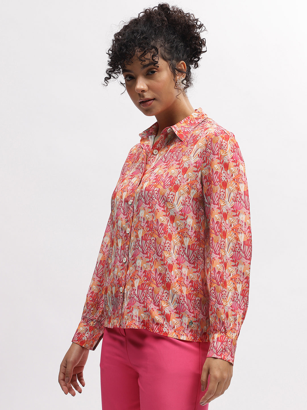 Iconic Women Multi Printed Spread Collar Full Sleeves Shirt