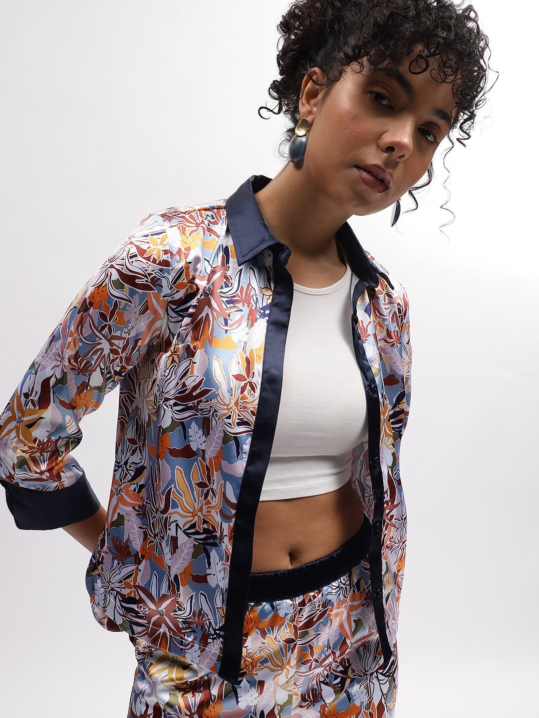 Iconic Women Multi Printed Spread Collar 3/4Th Sleeves Shirt