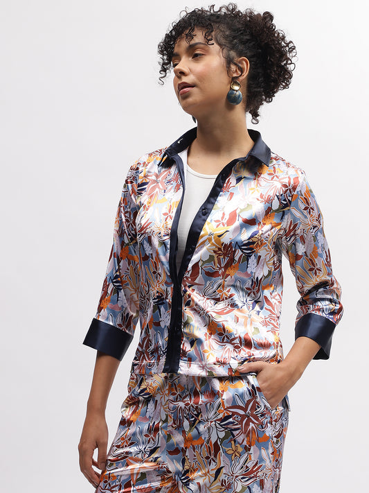 Iconic Women Multi Printed Spread Collar 3/4Th Sleeves Shirt
