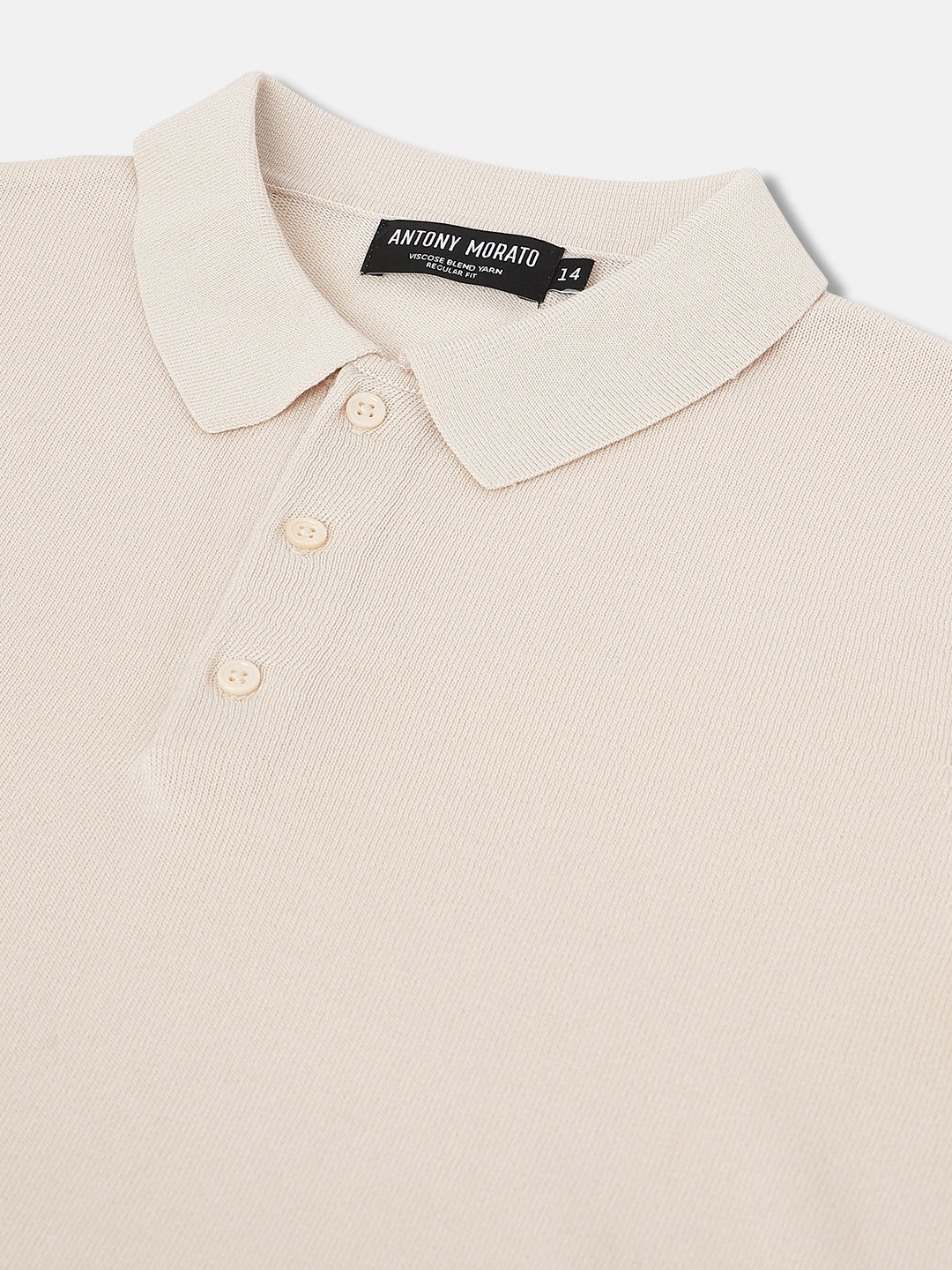 Antony Morato Boys Beige Solid Polo Collar Short Sleeves Tshirt