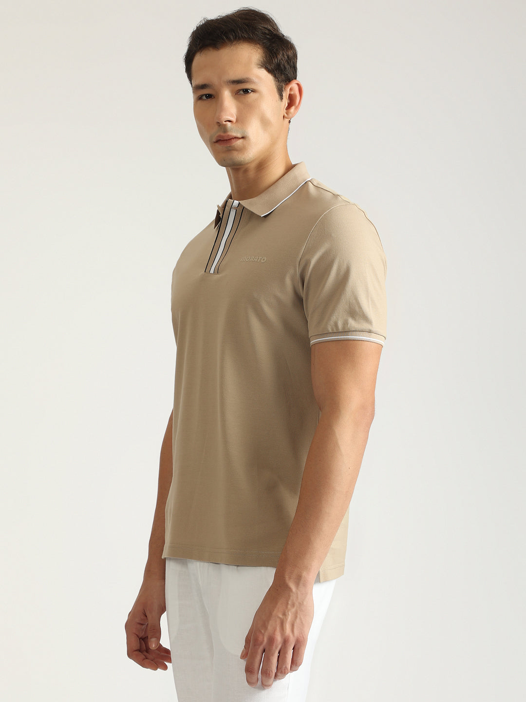 Antony Morato Men Beige Solid Collared Short Sleeves Polo Tshirt