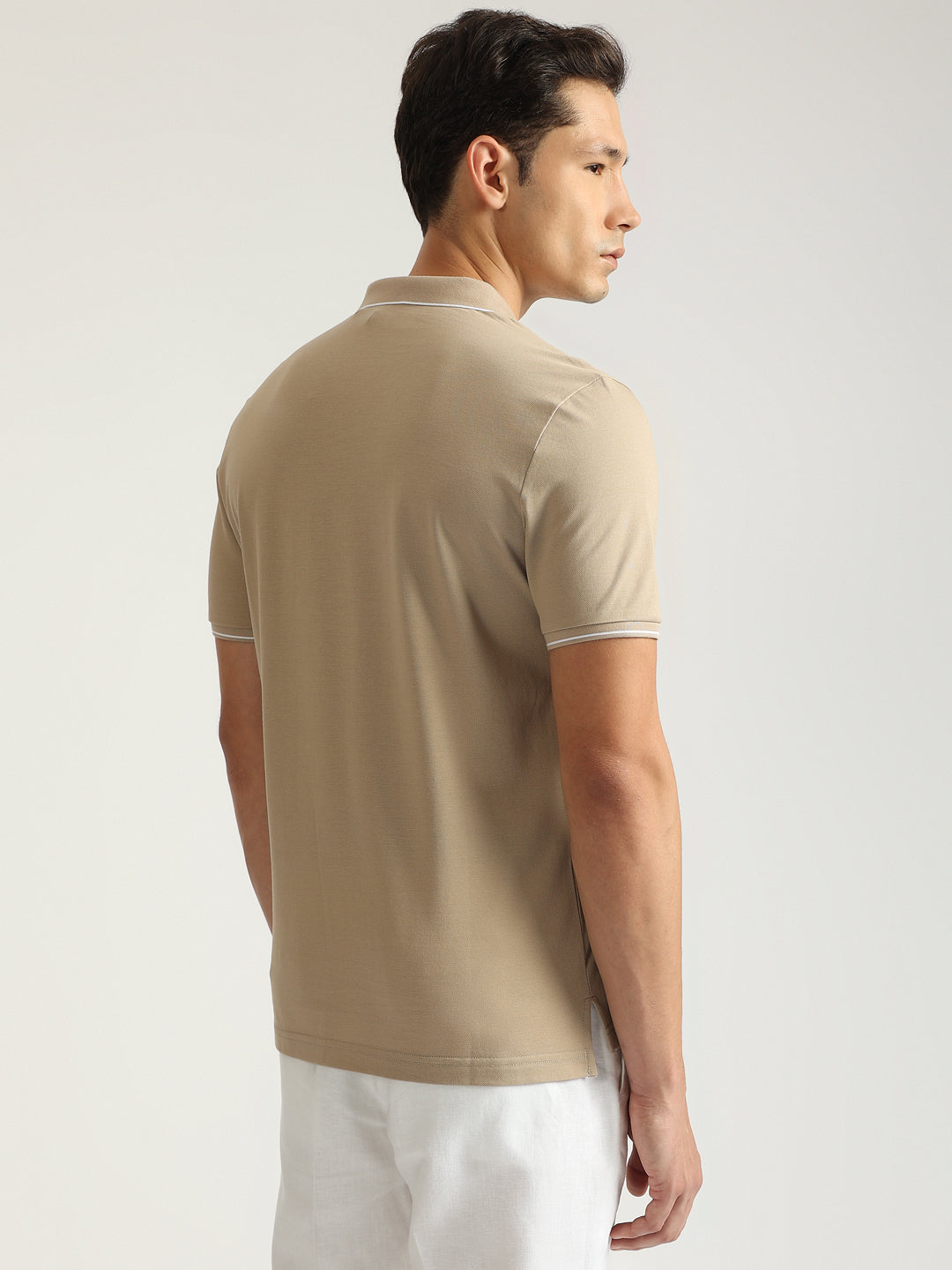 Antony Morato Men Beige Solid Collared Short Sleeves Polo Tshirt