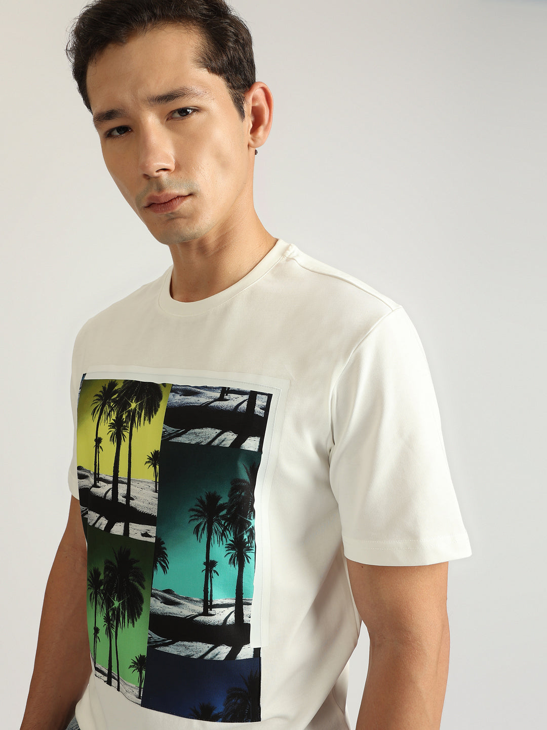 Antony Morato Men Off White Printed Round Neck Short Sleeves Tshirt