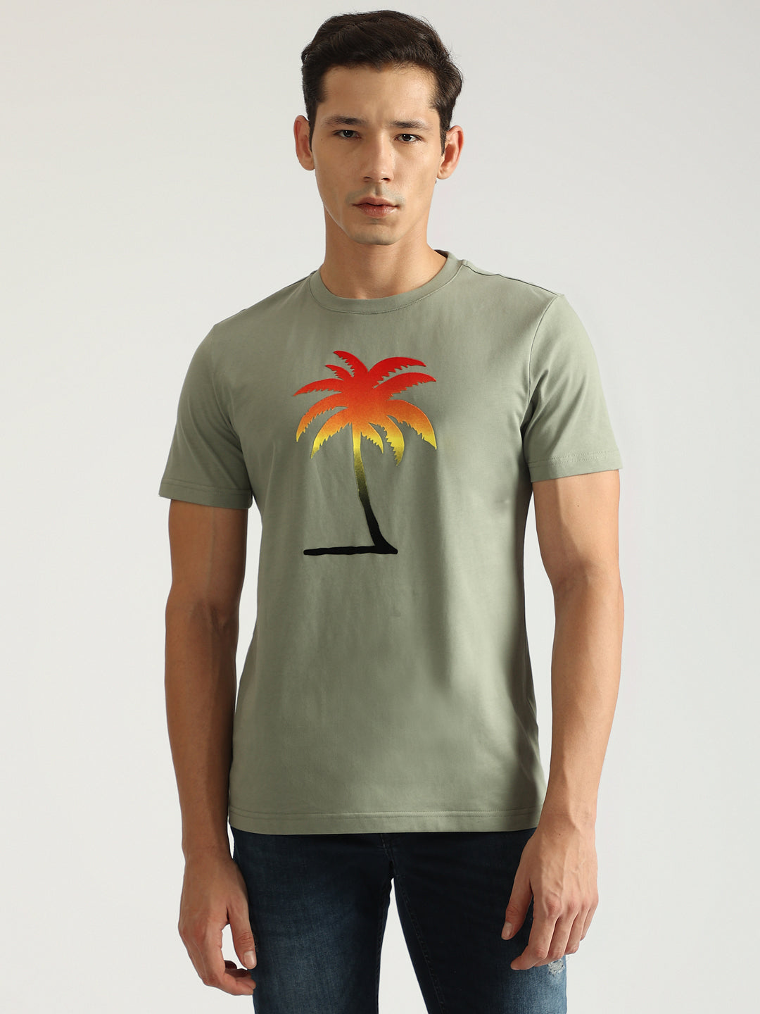 Antony Morato Men Green Printed Round Neck Short Sleeves Tshirt