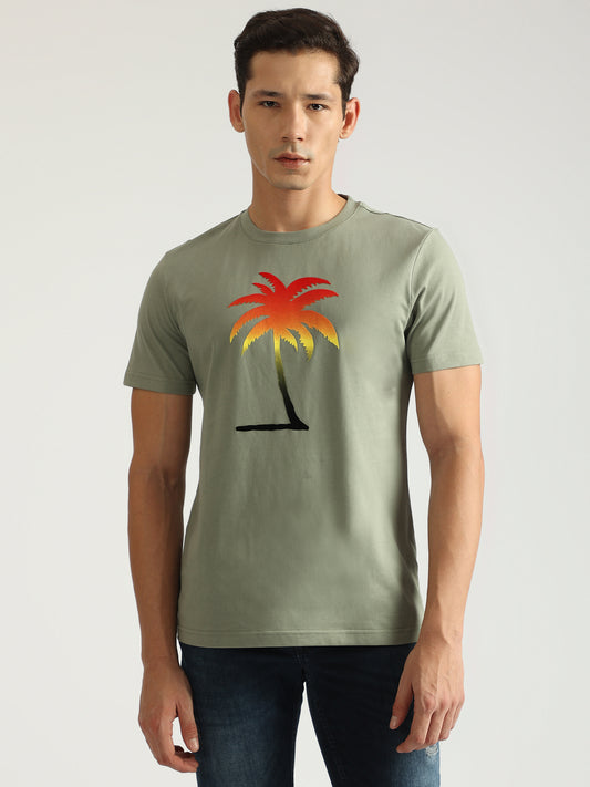 Antony Morato Men Green Printed Round Neck Short Sleeves Tshirt