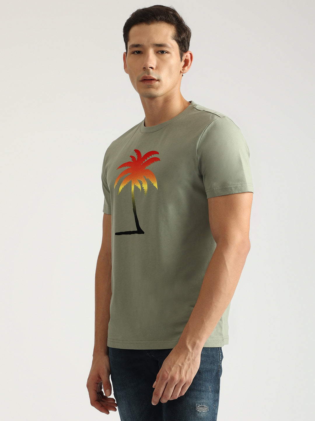 Antony Morato Men Green Printed Round Neck Short Sleeves Tshirt