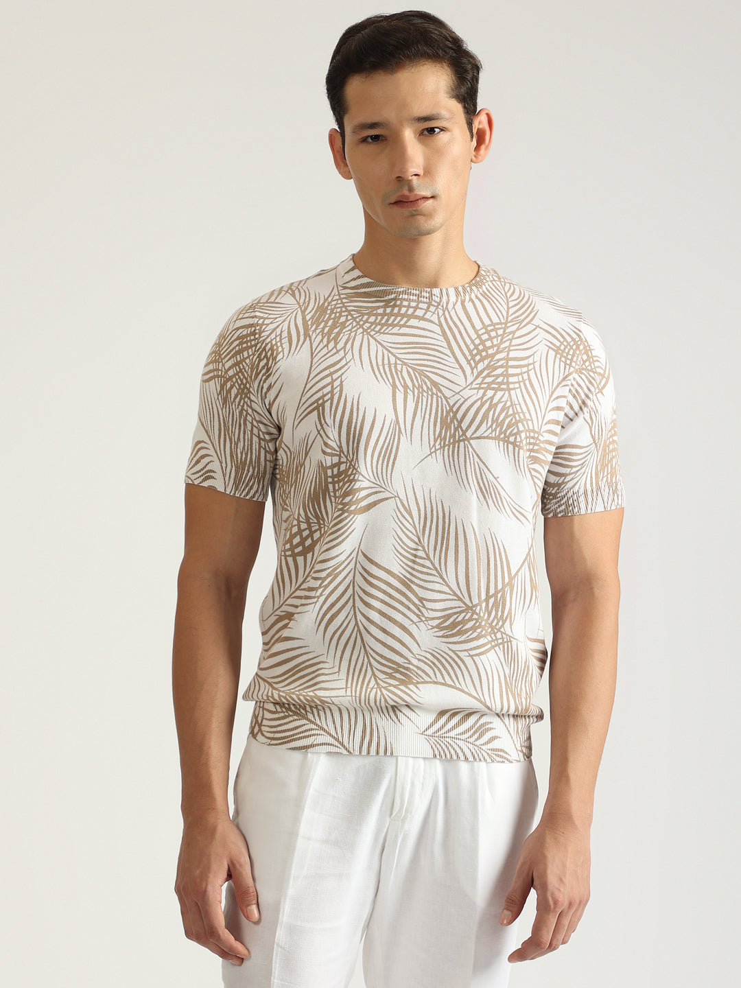 Antony Morato Men Beige Printed Round Neck Short Sleeves Tshirt