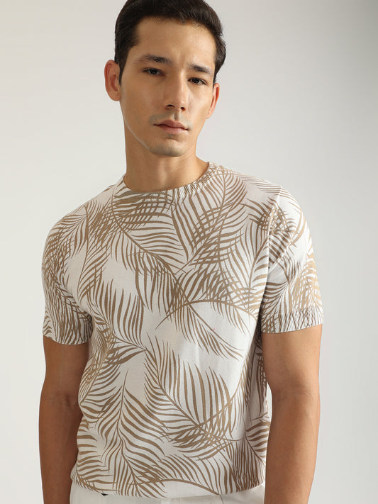 Antony Morato Men Beige Printed Round Neck Short Sleeves Tshirt