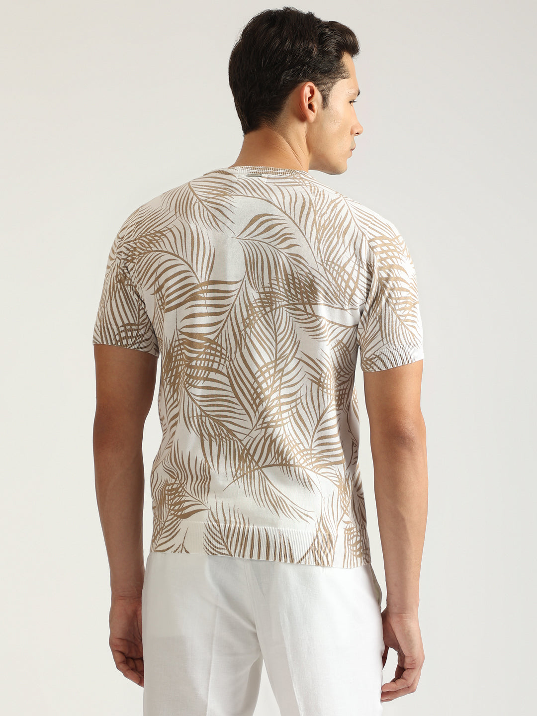 Antony Morato Men Beige Printed Round Neck Short Sleeves Tshirt