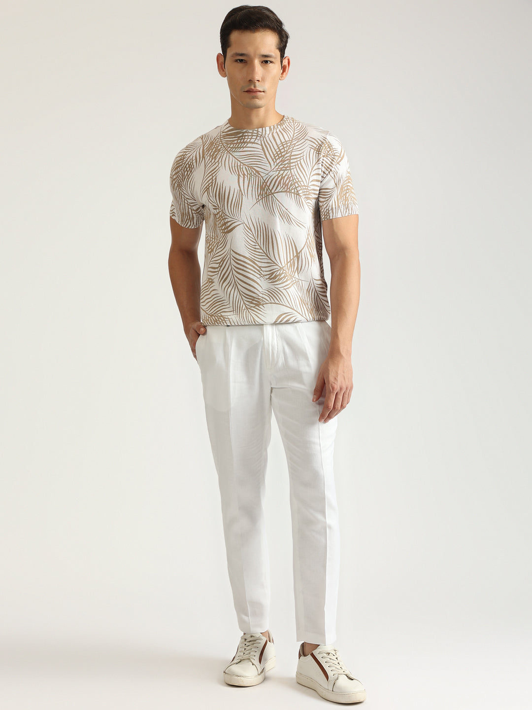 Antony Morato Men Beige Printed Round Neck Short Sleeves Tshirt