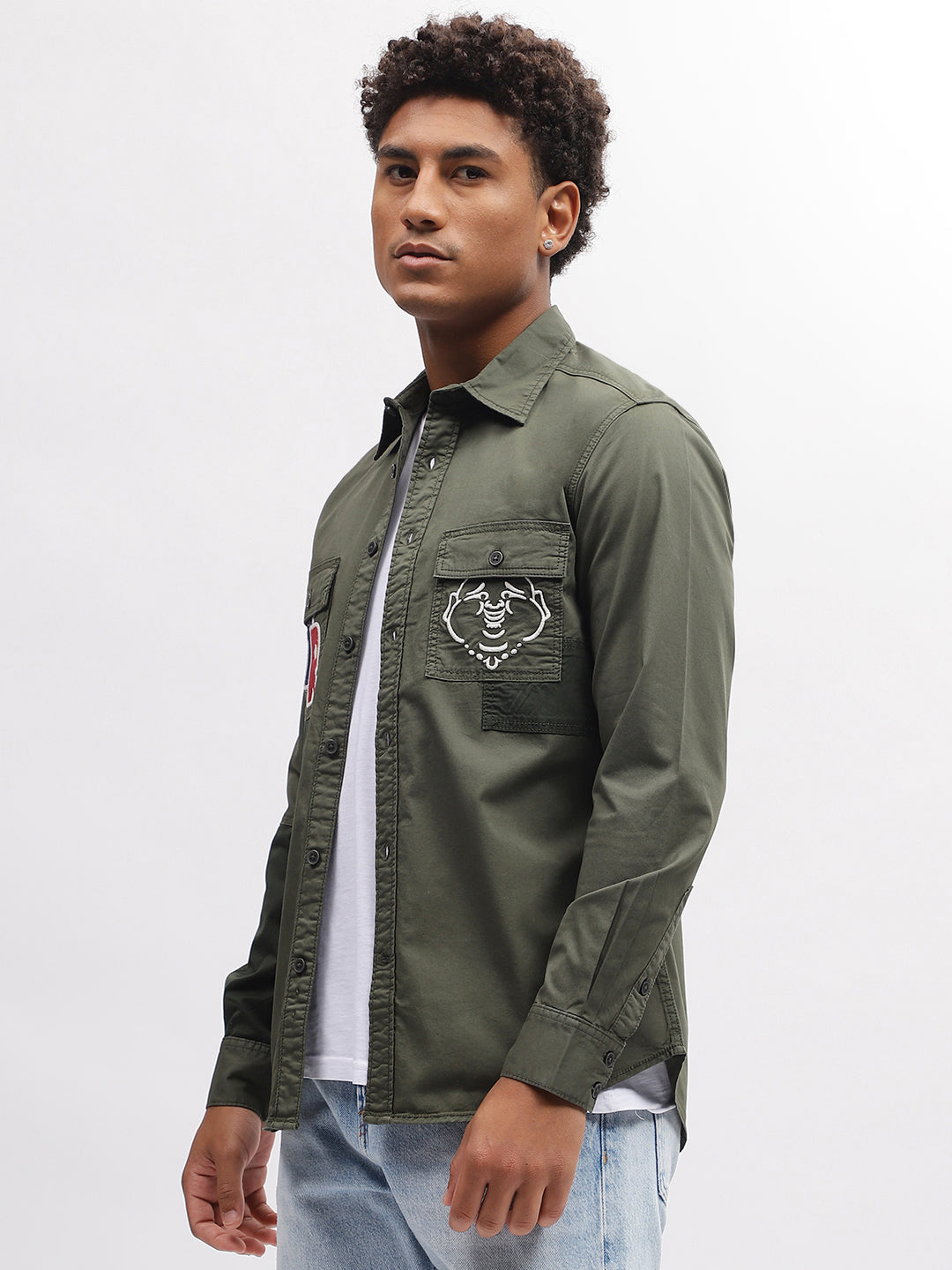 True Religion Men Green Solid Spread Collar Full Sleeves Shirt