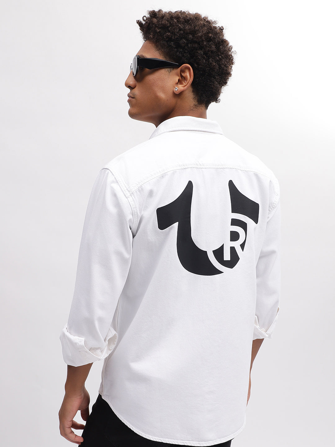 True Religion Men White Solid Spread Collar Full Sleeves Shirt