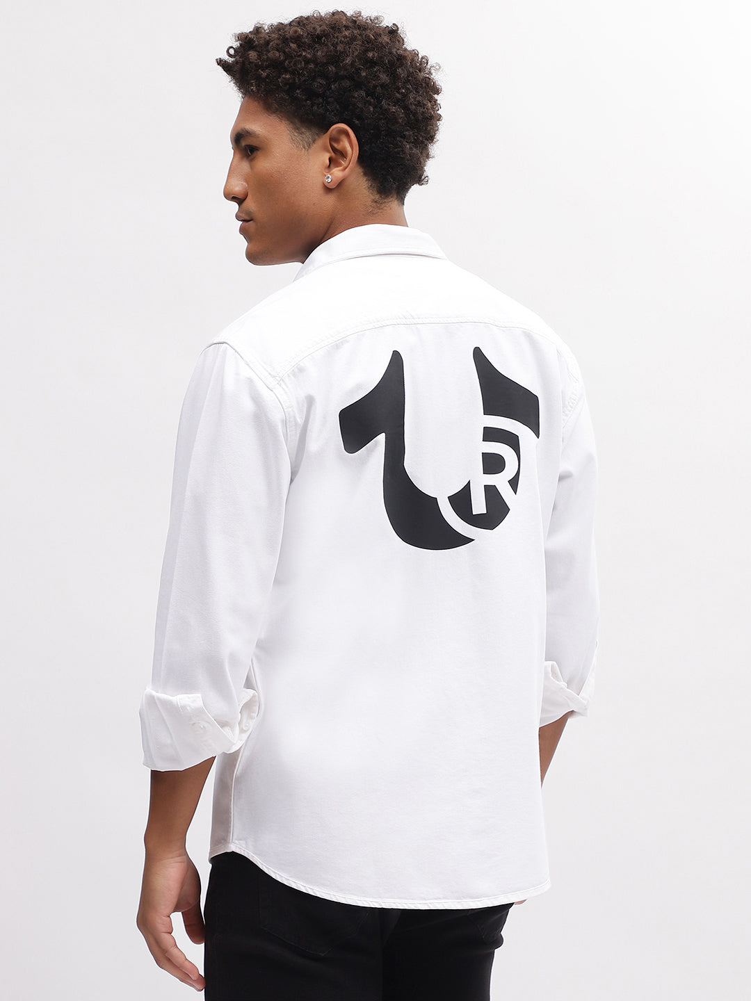 True Religion Men White Solid Spread Collar Full Sleeves Shirt